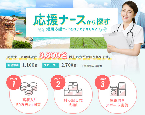 ナースパワーは他の看護師転職サイトにはない応援ナースを独自に行っています